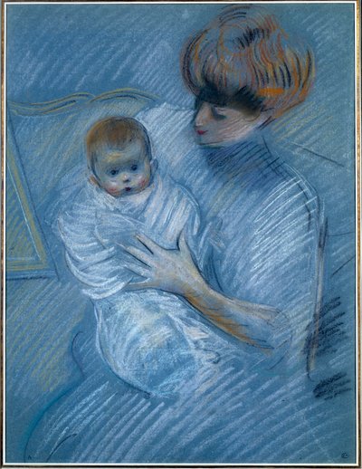 Moderskap. Teckning av Paul Helleu (1859-1927), 1900-talet. Porträtt av en mamma med sitt barn. Bayonne, Musée Bonnat av Paul Cesar Helleu