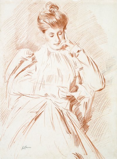 Porträtt av Madame Helleu, läsning, av Paul Cesar Helleu