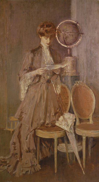 Porträtt av fru Helleu som läser ett brev av Paul Cesar Helleu