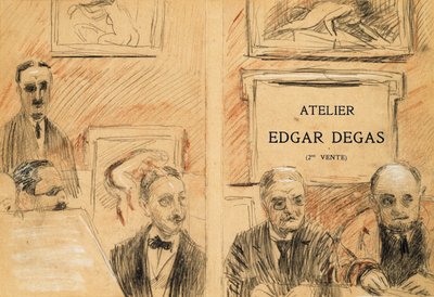 Auktionsförrättarna vid Edgar Degas studiorea i december 1918 av Paul Cesar Helleu