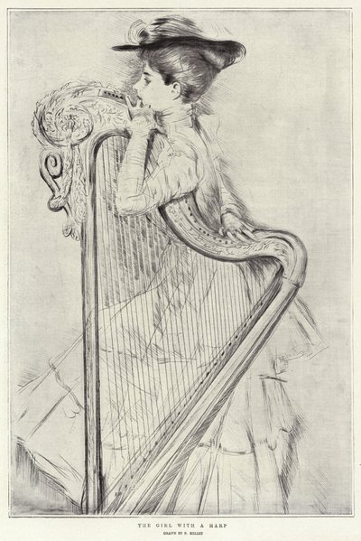 Flickan med en harpa av Paul Cesar Helleu