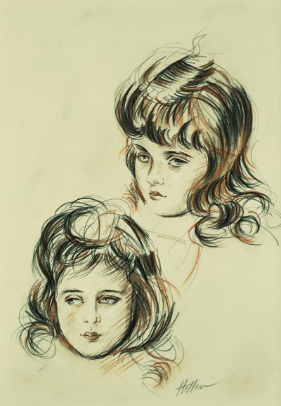 Två studier av Ellen, konstnärens dotter, av Paul Cesar Helleu
