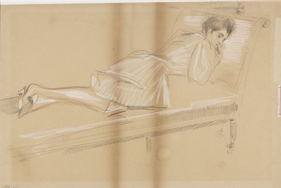 Kvinna som ligger framåt på en soffa av Paul Cesar Helleu