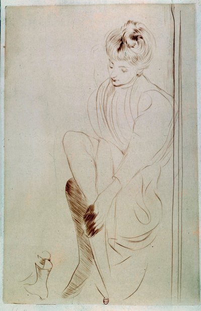 Young Woman Drawing a la sanguine av Paul Helleu (1859-1927) 1900-talets Paris, B.N. av Paul Cesar Helleu