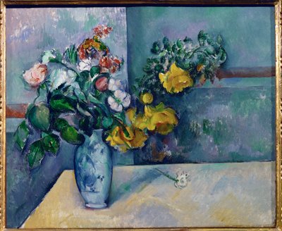 Blommor i en vas (olja på duk) av Paul Cezanne
