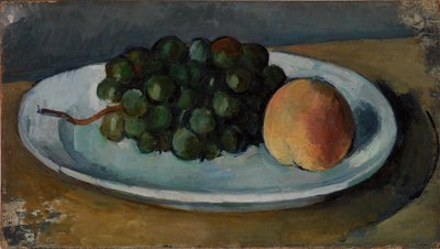 Druvor och persika på en tallrik av Paul Cézanne