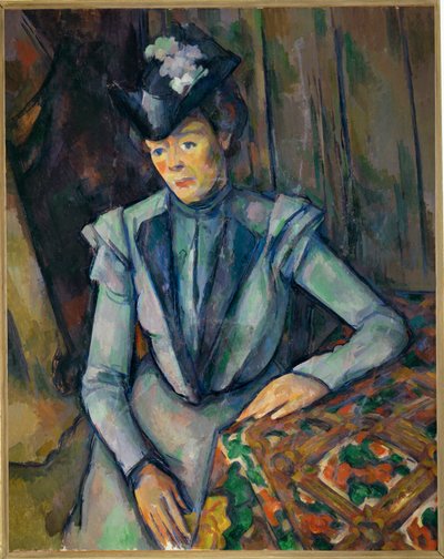 Lady i blått (olja på duk) av Paul Cezanne