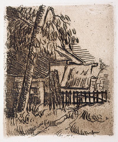 Landskap vid Auvers, gårdsingång på Rue St. Remy (etsning) av Paul Cézanne