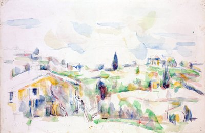 Landskap i Provence - Cezanne, Paul (1839-1906) - 1895-1900 - Akvarell på papper - 31,3x47,8 cm- Szepmuveszeti Muzeum, Budapest av Paul Cézanne
