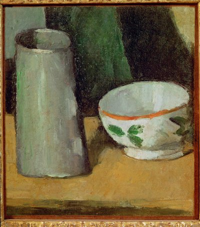 Mjölkskål och kanna (olja på duk) av Paul Cezanne