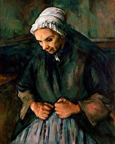 Gammal kvinna vid rosenkransen Målning av Paul Cezanne (1839-1906) 1896 Sön. 65x85 cm London, National Gallery av Paul Cézanne