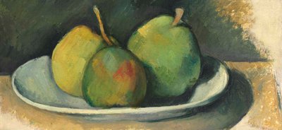 Päron på en vit platta (olja på duk) av Paul Cézanne