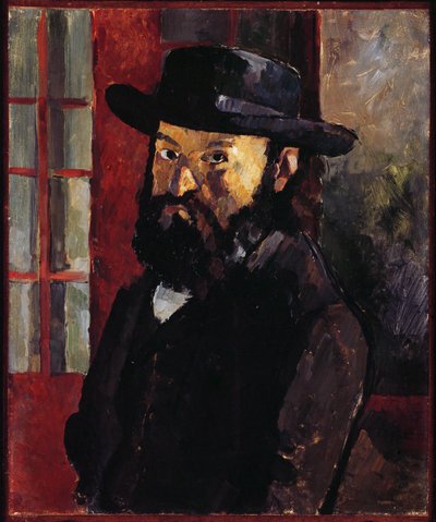 Porträtt av Cezanne med filthatt (olja på duk) av Paul Cezanne