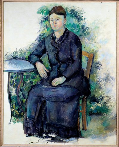 Porträtt av Madame Cezanne i en trädgårdsmålning av Paul Cezanne (1839-1906) 1800-talets sön. 0,63x0,8 m Paris, Musee de l