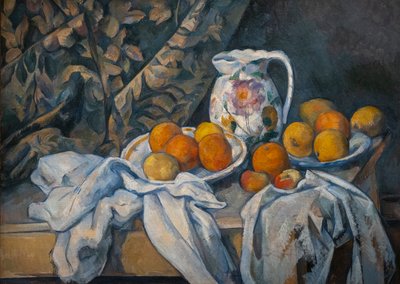 Stilleben med en gardin av Paul Cézanne
