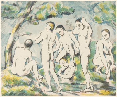 Badande (liten platta) av Paul Cézanne