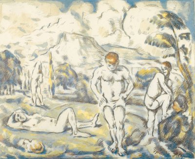 Badgästerna (stor tallrik) av Paul Cézanne