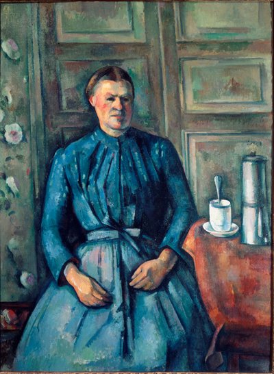 Kvinnan med kaffebryggaren (olja på duk av Paul Cézanne