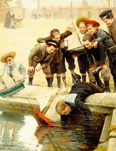 Pojkar och deras segelbåtar av Paul Charles Chocarne-Moreau