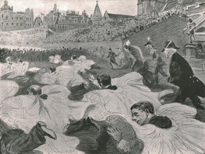 "I brådska att se kungen och drottningen lämna klostret", 1902. av Paul Charles Renouard
