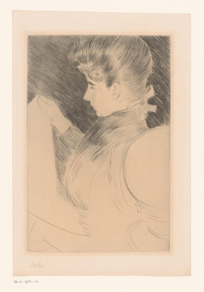 Porträtt av en okänd läsande kvinna av Paul César Helleu (signed by artist)