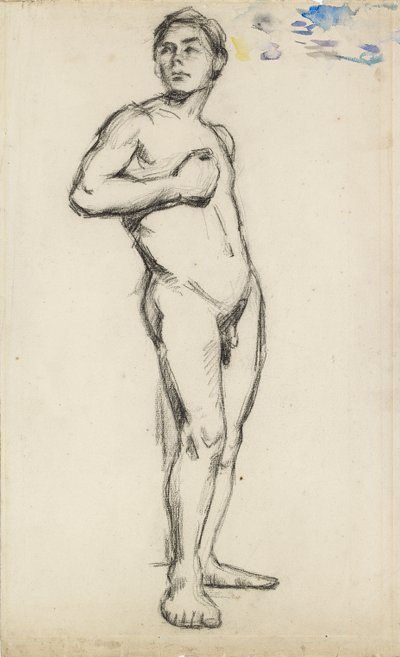 Akademisk studie av en naken man med höger hand knuten över bröstet, 1865 av Paul Cézanne
