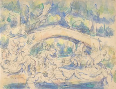 Badande vid en bro, 1900-06 (wc över grafit) av Paul Cézanne