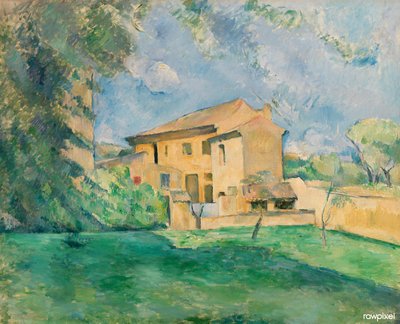Franska:  La Ferme du Jas de Bouffan Gården vid Jas de Bouffan av Paul Cézanne