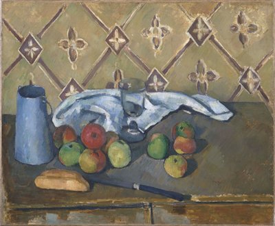 Frukt, Serviett och Mjölkkanna av Paul Cézanne