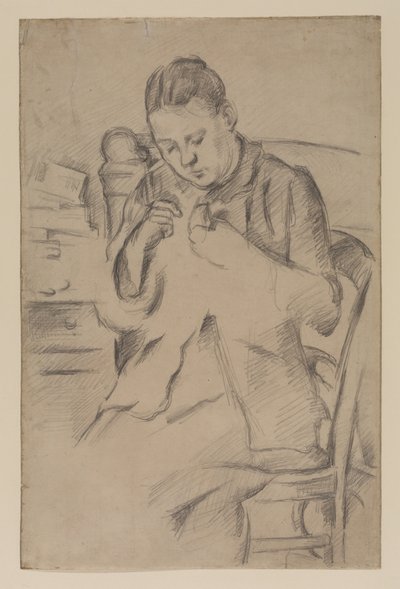 Hortense Fiquet, Madame Cezanne, sömnad, ca 1880 (penna på papper) av Paul Cézanne