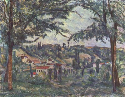 Hameau des Pâtis i Pontoise, inramad av träd av Paul Cézanne
