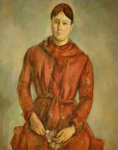 Madame Cézanne i rött av Paul Cézanne