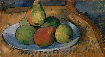 Tallrik med frukt på en stol av Paul Cézanne