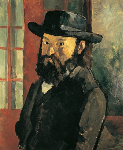 Självporträtt med hatt av Paul Cézanne