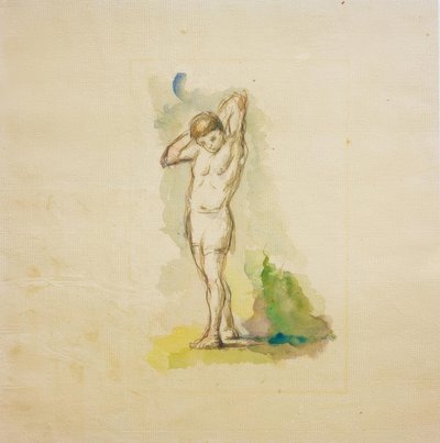 Stående badande med armarna i kors bakom nacken av Paul Cézanne