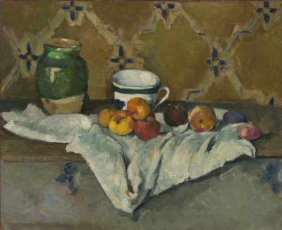 Stilleben med burk, kopp och äpplen, c.1877 av Paul Cézanne