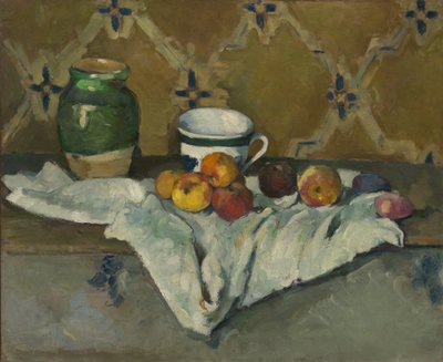 Stilleben med burk, kopp och äpplen, ca. 1877. av Paul Cézanne
