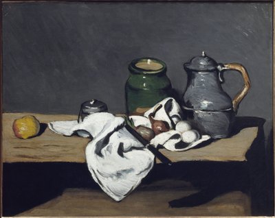 Stilleben med en vattenkokare - olja på duk av Paul Cézanne
