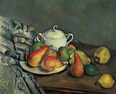 Stilleben med sockerbassäng och frukt av Paul Cézanne