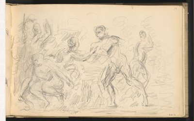 Studera för "The Judgment of Paris" eller "The Amorous Shepherd" av Paul Cézanne