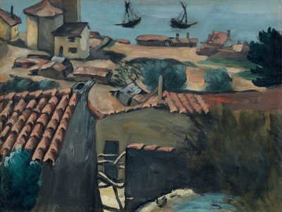 Fiskarbyn vid L"Estaque; Fiskebyn vid l"Estaque, ca 1870 av Paul Cézanne