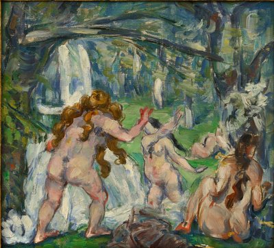 ""Tre badande"" Målning av Paul Cezanne (1839-1906) 1875 Olja på duk - storlek 30,5x33cm Privat samling av Paul Cézanne