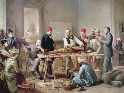 Undersökning av en mumie - en prästinna av Amun, ca 1891 (olja på duk) av Paul Dominique Philippoteaux