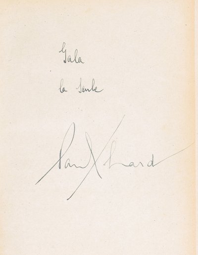 Handskriven dedikation i kärlekspoesi av Paul Eluard