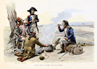 Louis Charles Antoine Desaix de Veygoux (1768-1800) äter soppan med sina män - Illustration av Emile Boutigny (1853-1929) I "Hoche-Marceau-Desaix" av Theodore Cahu (1854-1928) - Privat samling - Louis Charles Antoine Desaix de Veygoux (1768-1800) och andra av Paul Émile Boutigny
