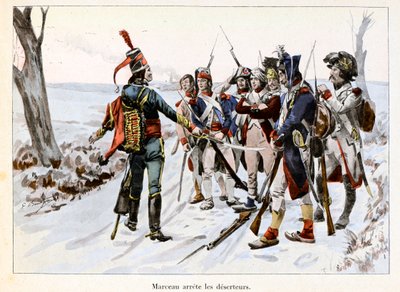 Marceau arrete des deserteurs: Francois-Severin Desgraviers Marceau (1769-1796) fängslar soldaterna från den republikanska armén i Vendee (85) - Illustration av Emile Boutigny (1853-1929) I "Hoche-Marceau-Desaix" av Theodore Cahu ( 1854-1928) - Privat kol av Paul Émile Boutigny