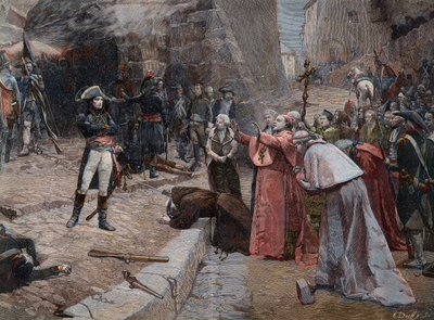 Belägringen av Pavia från målningen av Boutigny - Första koalitionen: revolt av befolkningen i Pavia (Italien) mot Napoleons franska trupper den 23 och 24 april 1796 under den första italienska kampanjen (1796-1797) efter målningen av Paul- Emile Bouti av Paul Émile Boutigny