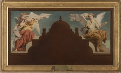 Skiss till kyrkan Saint-Etienne-du-Mont: Deux anges assis, 1874 (olja på duk) av Paul Felix Guerie