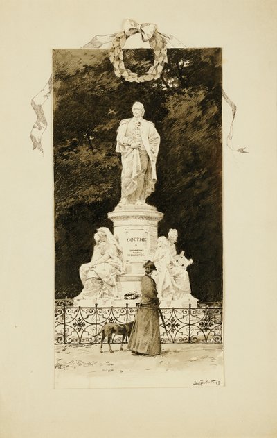 En elegant dam vid statyn av Goethe, 1888 av Paul Fischer