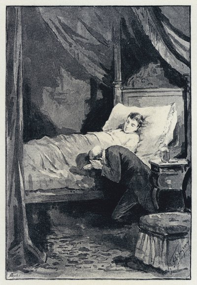 Illustration för Anna Karenina: Karenina i Annas kammare under sin sjukdom (litho) av Paul Frenzeny